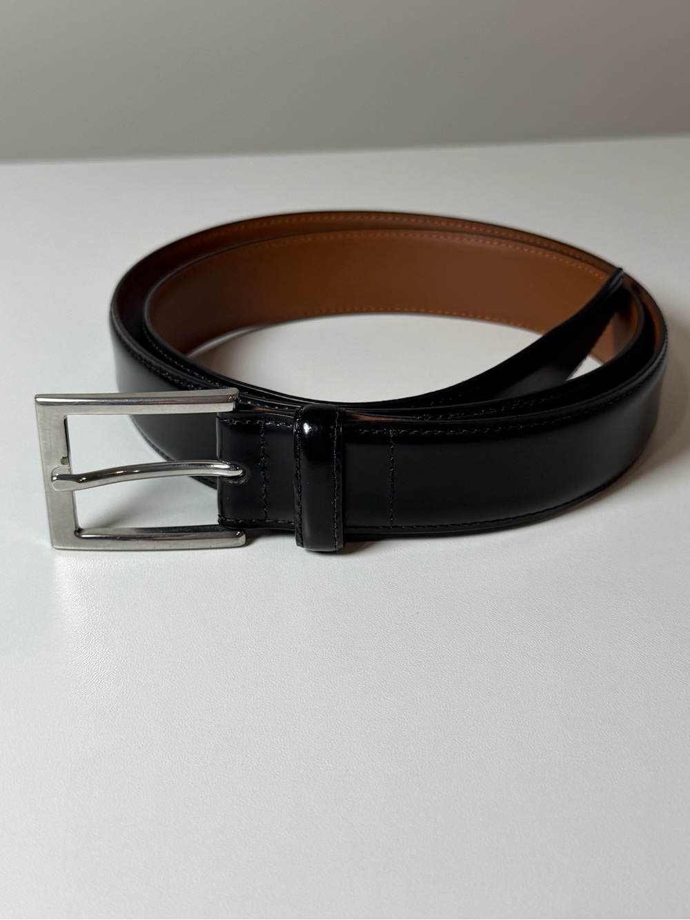 Brooks Brothers 34W Black Genuine Leather Belt Made in Italy with Silver Buckle